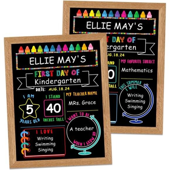 Kids WhatSign First Day of School Wood Board 10.3" X 13.2"  Sign for‎ Girls Boy - Picture 1 of 6